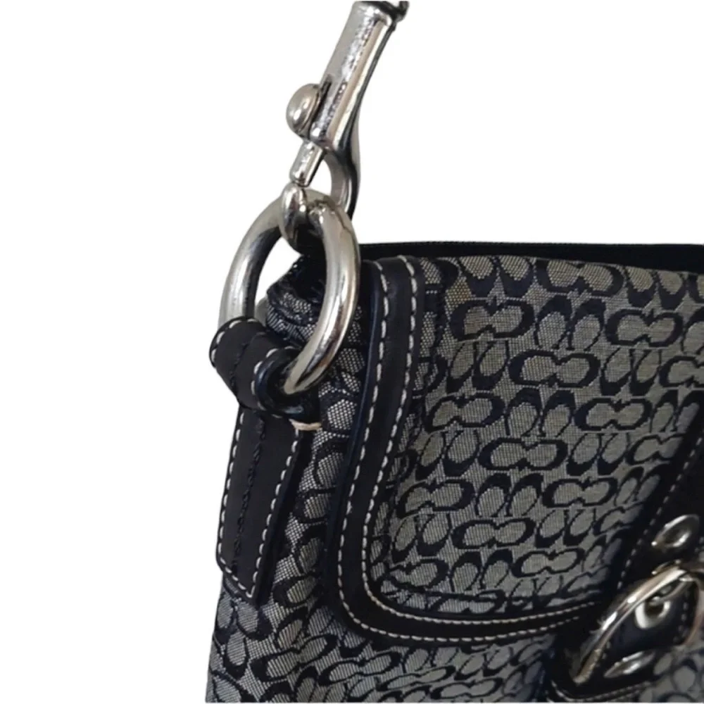 Coach Monogrammed Logo Buckle Small Crossbody Black/White/Silver Hardware